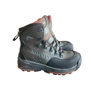 Simms Wading Boots Mens 7 Black Grey Freestone Rubber Sole Hiking Fly Fishing